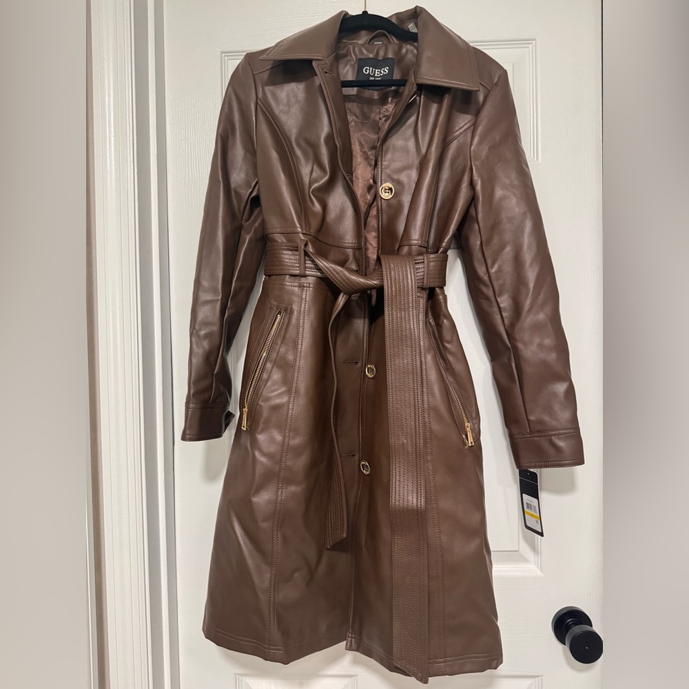 Guess Women's Rich Brown Leather Trench Coat